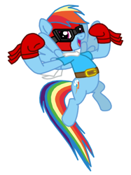 Size: 450x601 | Tagged: safe, artist:death-driver-5000, rainbow dash, pegasus, pony, belt, clothes, cosplay, crossover, gloves, goggles, mask, murray, sly cooper, solo, the murray