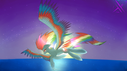 Size: 1920x1080 | Tagged: safe, artist:razley, rainbow dash, pegasus, pony, flying, rainbow power, solo