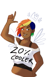 Size: 421x682 | Tagged: safe, artist:cedea, rainbow dash, human, 20% cooler, belly button, clothes, dark skin, humanized, midriff, solo, tanktop