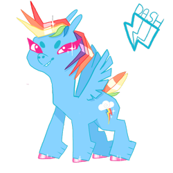 Size: 600x600 | Tagged: safe, artist:kaappimorso, rainbow dash, pegasus, pony, blue coat, female, mare, multicolored mane, solo, unshorn fetlocks