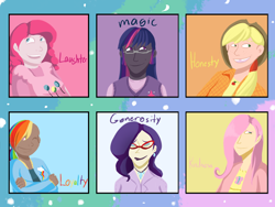 Size: 900x675 | Tagged: safe, artist:friggingodess, derpibooru import, applejack, fluttershy, pinkie pie, rainbow dash, rarity, twilight sparkle, dark skin, humanized, mane six, why meph why