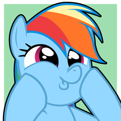 Size: 600x600 | Tagged: safe, artist:dozeu, rainbow dash, pegasus, pony, bust, dashface, pixiv, portrait, solo, squishy cheeks