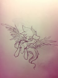 Size: 764x1024 | Tagged: safe, artist:black dog, rainbow dash, pegasus, pony, flying, grayscale, monochrome, solo, spread wings, traditional art