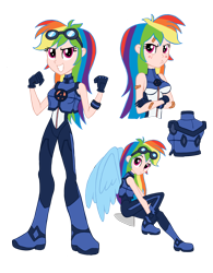 Size: 2368x3043 | Tagged: safe, artist:edcom02, artist:jmkplover, derpibooru import, rainbow dash, equestria girls, bandage, clothes, costume, crossover, fantastic four, fantastic four: world's greatest heroes, goggles, human coloration, marvel, simple background, superhero, transparent background, wings