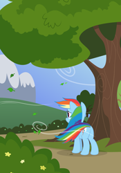 Size: 3000x4286 | Tagged: safe, artist:oobrushstrokeoo, rainbow dash, pegasus, pony, blue coat, female, mare, multicolored mane, solo, tree