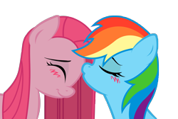 Size: 2488x1674 | Tagged: safe, artist:thebiancoangelo, derpibooru import, pinkie pie, rainbow dash, earth pony, pegasus, pony, female, kissing, lesbian, pinkamena diane pie, pinkiedash, shipping