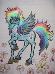 Size: 1024x1366 | Tagged: safe, artist:alaer, rainbow dash, pegasus, pony, flower, solo, traditional art