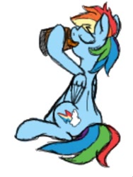 Size: 208x276 | Tagged: safe, artist:mostazathy, rainbow dash, pegasus, pony, cider, drinking, flockmod, simple background, solo