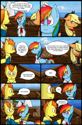 Size: 1280x1944 | Tagged: safe, artist:stuflox, derpibooru import, applejack, rainbow dash, spitfire, earth pony, pegasus, pony, comic:the count of monte rainbow, clothes, comic, danglajacks, danglars, pierre morel, rainbow dantes, ship, the count of monte cristo, the count of monte rainbow