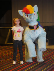 Size: 3456x4608 | Tagged: artist needed, safe, rainbow dash, human, 2013, collar, cosplay, element of loyalty, festival cartoonist, fursuit, irl, irl human, photo, quadsuit, target demographic