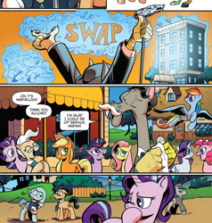 Size: 972x1020 | Tagged: safe, artist:andypriceart, derpibooru import, idw, accord, applejack, fluttershy, mayor mare, observer (character), pinkie pie, rainbow dash, rarity, starlight glimmer, twilight sparkle, twilight sparkle (alicorn), alicorn, earth pony, pegasus, pony, unicorn, accord (arc), chaos theory (arc), spoiler:comic, spoiler:comic48, comic, mane six, part the first: from chaos comes order