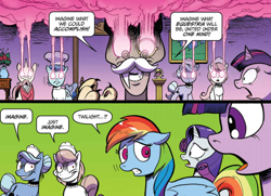 Size: 954x689 | Tagged: safe, artist:andypriceart, derpibooru import, idw, accord, kibitz, rainbow dash, rarity, twilight sparkle, twilight sparkle (alicorn), alicorn, pegasus, pony, unicorn, accord (arc), chaos theory (arc), spoiler:comic, spoiler:comic48, hive mind, mind control, part the first: from chaos comes order