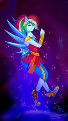 Size: 918x1632 | Tagged: safe, artist:mirtalimeburst, derpibooru import, rainbow dash, equestria girls, legend of everfree, crystal wings, ponied up, solo, super ponied up