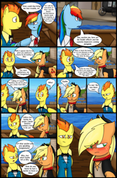 Size: 1280x1944 | Tagged: safe, artist:stuflox, derpibooru import, applejack, rainbow dash, spitfire, earth pony, pegasus, pony, comic:the count of monte rainbow, blushing, clothes, comic, danglajacks, danglars, pierre morel, rainbow dantes, ship, the count of monte cristo, the count of monte rainbow