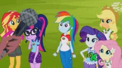 Size: 480x270 | Tagged: safe, derpibooru import, screencap, applejack, fluttershy, gloriosa daisy, rainbow dash, rarity, sci-twi, sunset shimmer, timber spruce, twilight sparkle, equestria girls, legend of everfree, animated, cute, dashabetes, discovery kids, gif, magical geodes