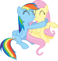 Size: 6000x6306 | Tagged: safe, artist:vulthuryol00, fluttershy, rainbow dash, pegasus, pony, absurd resolution, cute, eyes closed, female, grin, happy, hug, nuzzling, raised hoof, show accurate, simple background, sitting, smiling, transparent background, vector