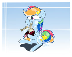 Size: 1004x801 | Tagged: safe, artist:trace-101, rainbow dash, pegasus, pony, chopsticks, eating, food, ramen, solo