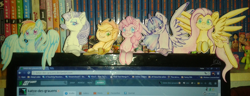 Size: 1600x616 | Tagged: safe, artist:mondlichtkatze, derpibooru import, applejack, fluttershy, pinkie pie, rainbow dash, rarity, twilight sparkle, twilight sparkle (alicorn), alicorn, pony, irl, mane six, paper pony, photo