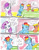 Size: 2552x3304 | Tagged: safe, artist:tristanjsolarez, derpibooru import, applejack, rainbow blitz, rainbow dash, rarity, earth pony, pegasus, pony, unicorn, comic:trans ponies, angry, comic, confused, female, implied tex, mare, question mark, simple background, traditional art, trans boy, trans stallion, trans stallion rainbow dash, transgender