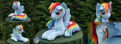 Size: 2746x1000 | Tagged: safe, artist:essorille, derpibooru import, rainbow dash, irl, lidded eyes, life size, photo, plushie, prone, solo