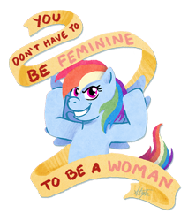 Size: 500x586 | Tagged: safe, artist:yorikitsune, rainbow dash, pegasus, pony, drama, grin, looking at you, mouthpiece, old banner, positive message, positive ponies, smiling, solo, spread wings