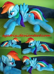 Size: 1280x1753 | Tagged: safe, artist:agatrix, derpibooru import, rainbow dash, irl, lidded eyes, life size, photo, plushie, prone, solo