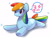 Size: 1600x1200 | Tagged: safe, artist:ayahana, rainbow dash, pegasus, pony, dollified, exclamation point, i have no mouth and i must scream, inanimate tf, interrobang, objectification, pixiv, plushie, plushification, question mark, simple background, solo, sweat, sweatdrop, transformation, white background