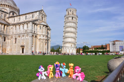 Size: 4288x2848 | Tagged: safe, artist:steam-loco, derpibooru import, applejack, fluttershy, pinkie pie, rainbow dash, rarity, twilight sparkle, twilight sparkle (alicorn), alicorn, pony, irl, italy, leaning tower of pisa, mane six, photo, ponies around the world, toy