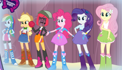 Size: 750x432 | Tagged: safe, derpibooru import, applejack, fluttershy, pinkie pie, rainbow dash, rarity, equestria girls, become an equestria girl