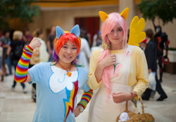 Size: 1600x1114 | Tagged: artist needed, safe, fluttershy, rainbow dash, human, 2011, anime weekend atlanta, apron, arm warmers, basket, clothes, convention, cosplay, irl, irl human, photo