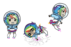 Size: 649x432 | Tagged: safe, artist:naliaderp, rainbow dash, human, astrodash, astronaut, chibi, clothes, cute, dashabetes, goggles, humanized, jetpack, space helmet, spacesuit