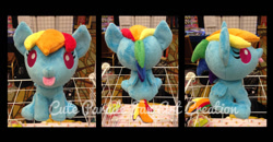 Size: 1024x533 | Tagged: safe, artist:catnapcaps, derpibooru import, rainbow dash, pony, baby, baby dash, baby pony, irl, photo, plushie, solo, tongue out