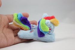 Size: 1024x683 | Tagged: safe, artist:sweetemii, derpibooru import, rainbow dash, hand, irl, photo, plushie, solo, tiny