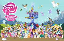 Size: 2621x1696 | Tagged: safe, derpibooru import, edit, applejack, fluttershy, pinkie pie, rainbow dash, rarity, twilight sparkle, twilight sparkle (alicorn), alicorn, earth pony, pegasus, pony, unicorn, season 4, hub logo, mane six, poster, the hub, the hub network, twilight's castle