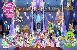 Size: 2968x1916 | Tagged: source needed, safe, derpibooru import, edit, applejack, fluttershy, pinkie pie, rainbow dash, rarity, starlight glimmer, twilight sparkle, twilight sparkle (alicorn), alicorn, earth pony, pegasus, pony, unicorn, season 5, discovery family logo, hasbro studios, mane six, needs more jpeg, poster, twilight's castle