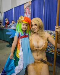 Size: 765x960 | Tagged: safe, artist:abby dark-star, artist:hormozidesigns, rainbow dash, human, belly button, bikini, bikini top, child, cleavage, clothes, convention, cosplay, dagger, female, gam gams, irl, irl human, knife, loincloth, midriff, photo, shanna the she-devil, swimsuit, target demographic