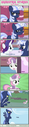 Size: 1004x4337 | Tagged: safe, artist:estories, rainbow dash, rarity, sweetie belle, oc, oc:silverlay, pegasus, pony, unicorn, comic:seeds of darkness, carousel boutique, comic, possessed