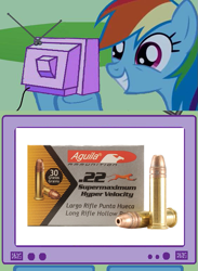 Size: 563x771 | Tagged: safe, rainbow dash, pegasus, pony, bullet, exploitable meme, meme, obligatory pony, tv meme