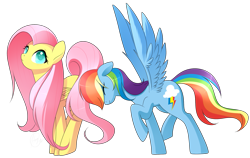 Size: 1893x1198 | Tagged: safe, artist:haydee, fluttershy, rainbow dash, pegasus, pony, blue coat, female, mare, multicolored mane, pink mane, wings, yellow coat