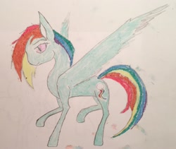 Size: 2249x1899 | Tagged: artist needed, safe, derpibooru import, rainbow dash, pegasus, pony, drawing, paper, solo, traditional art