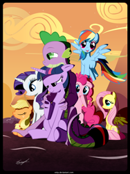 Size: 2700x3600 | Tagged: safe, artist:eztp, derpibooru import, applejack, fluttershy, pinkie pie, rainbow dash, rarity, spike, twilight sparkle, dragon, earth pony, pegasus, pony, unicorn, female, male, mane seven, mane six, shipping, straight, twispike