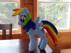 Size: 3264x2448 | Tagged: safe, artist:country-geek-crochet, derpibooru import, rainbow dash, amigurumi, crochet, irl, photo, plushie, solo