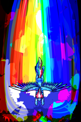 Size: 1329x2000 | Tagged: safe, artist:milchik, rainbow dash, pegasus, pony, color porn, flying, from above, high angle, solo, surreal