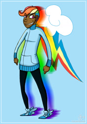 Size: 900x1273 | Tagged: safe, artist:jennulator, rainbow dash, human, dark skin, humanized, solo, why meph why