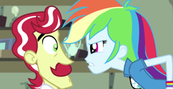 Size: 1360x696 | Tagged: safe, screencap, flam, rainbow dash, a case for the bass, equestria girls, rainbow rocks, imminent f-bomb, lip bite