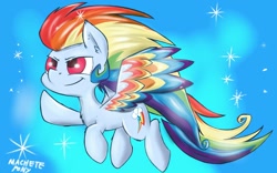 Size: 1280x800 | Tagged: safe, artist:macheteponies, rainbow dash, pegasus, pony, twilight's kingdom, atryl-ish, flying, rainbow power, solo, style emulation