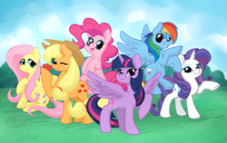 Size: 1007x635 | Tagged: safe, artist:peachiekeenie, derpibooru import, applejack, fluttershy, pinkie pie, rainbow dash, rarity, twilight sparkle, twilight sparkle (alicorn), alicorn, earth pony, pegasus, pony, unicorn, mane six