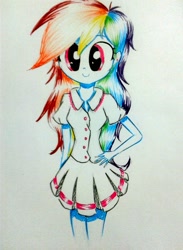 Size: 1501x2048 | Tagged: safe, artist:liaaqila, derpibooru import, rainbow dash, equestria girls, cute, rainbow dash always dresses in style, solo, traditional art