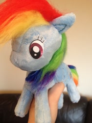 Size: 1024x1365 | Tagged: safe, artist:laurilolly-crafts, derpibooru import, rainbow dash, fluffy, hand, irl, photo, plushie, solo