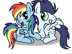 Size: 1024x768 | Tagged: safe, artist:sparkle-bliss, rainbow dash, soarin', pegasus, pony, backwards cutie mark, female, male, shipping, simple background, soarindash, straight, transparent background